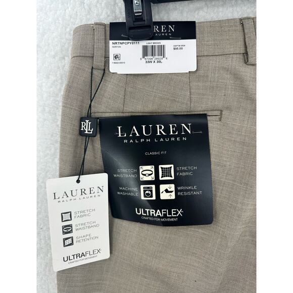Lauren Ralph Lauren, Ultraflex Stretch Flat Front Pants 33Wx30L Light Brown - Picture 9 of 9